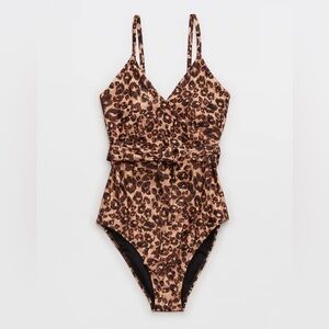 Aerie Leopard Wrap One Piece Swimsuit